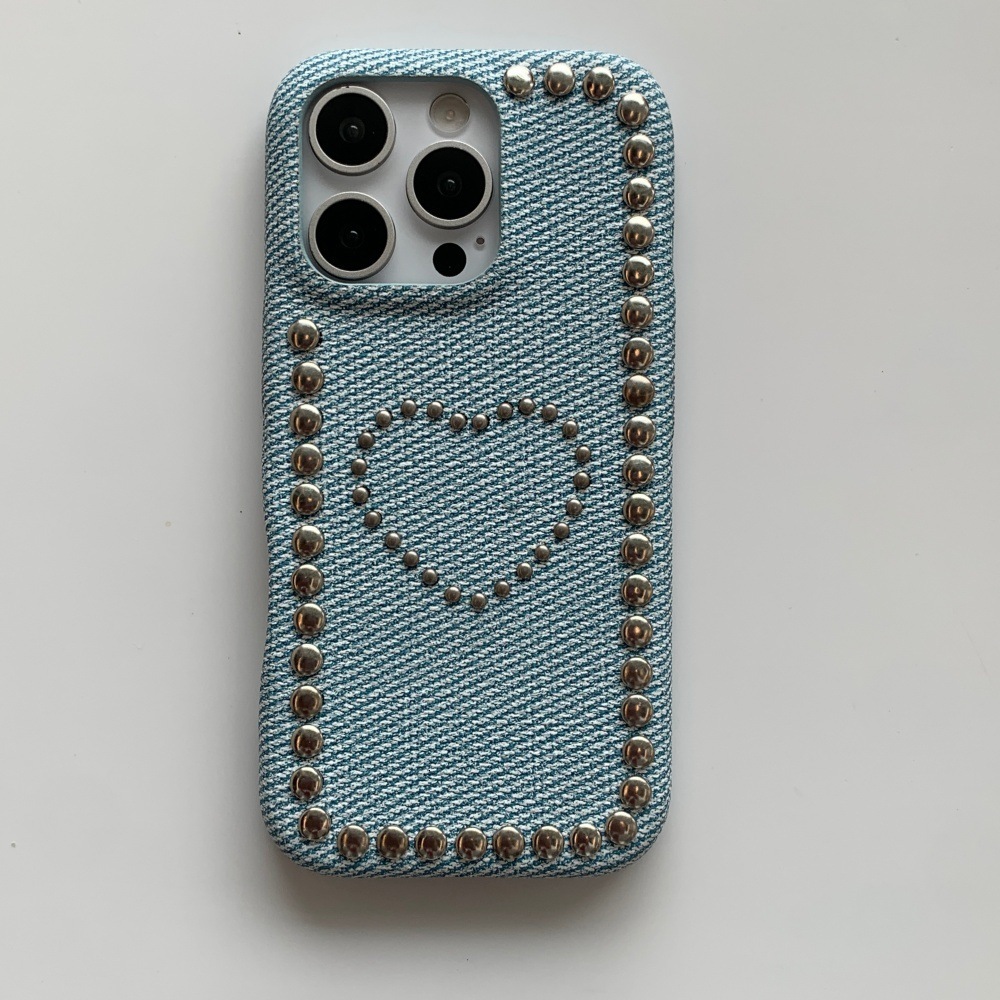 Heart Metal Beaded Personalized Phone Case Compatible with iPhone 17/16 Simple Solid Color iPhone 15/14 Pro