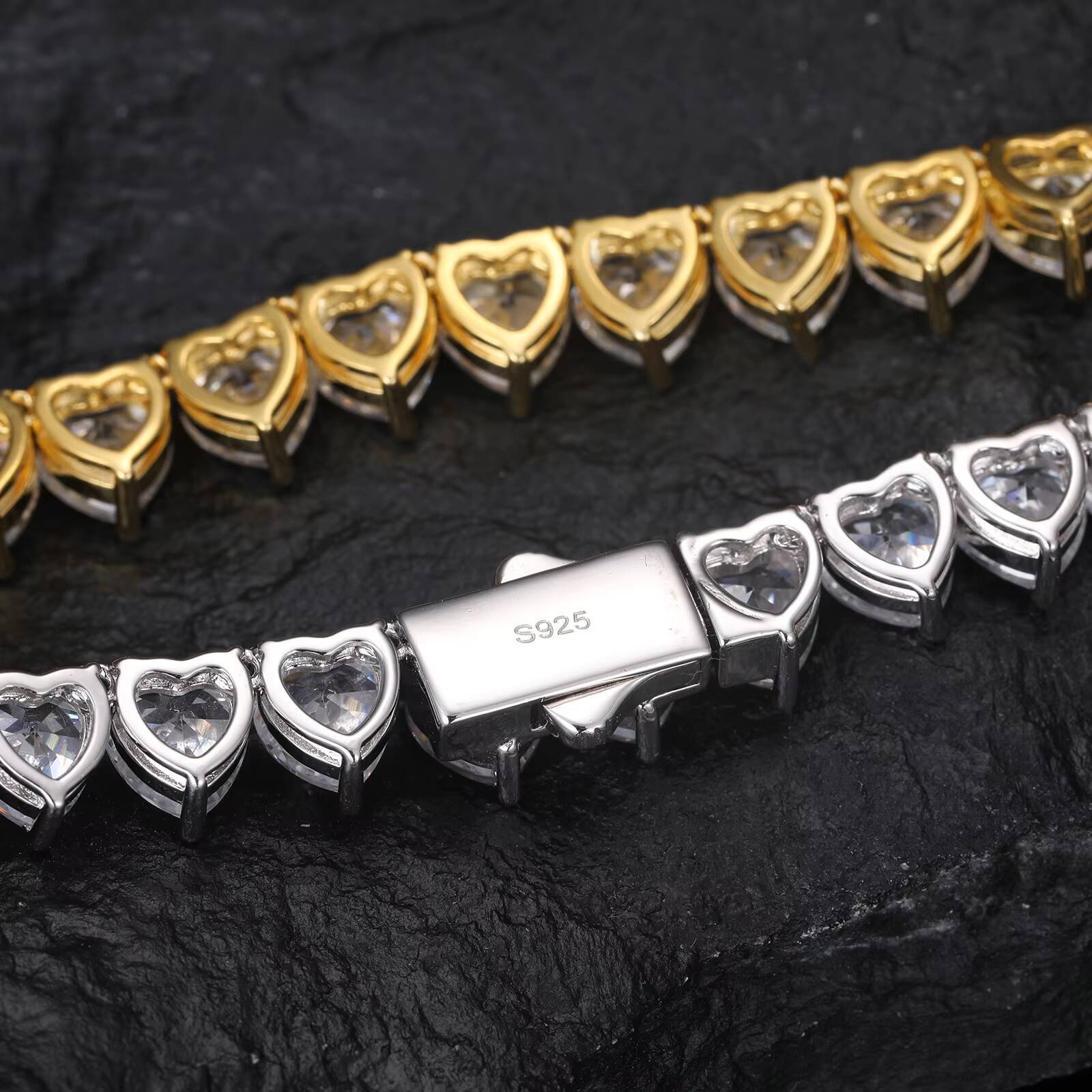 Luxury Valentine Gift Jewelry 925 Sterling Silver 5mm 65mm Vvs Moissanite Diamond Heart Tennis Bracelet for Men Women