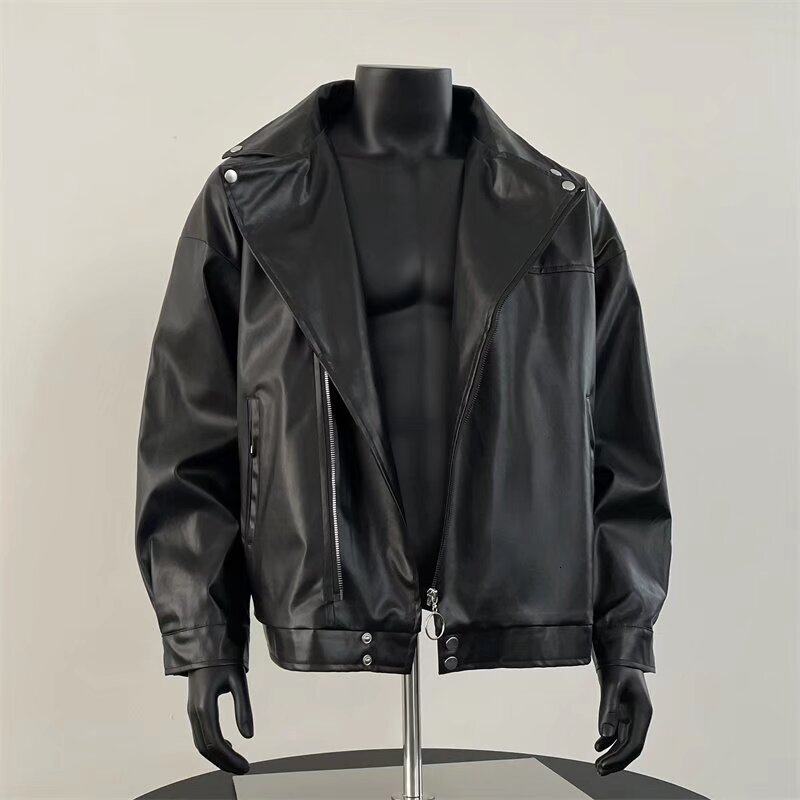 Solid Color New Straight-leg Trendy Spring And Designer Jacket Autumn Youth Korean Style High-end Leather Jacket Men's Coat Leather Jacket With T
