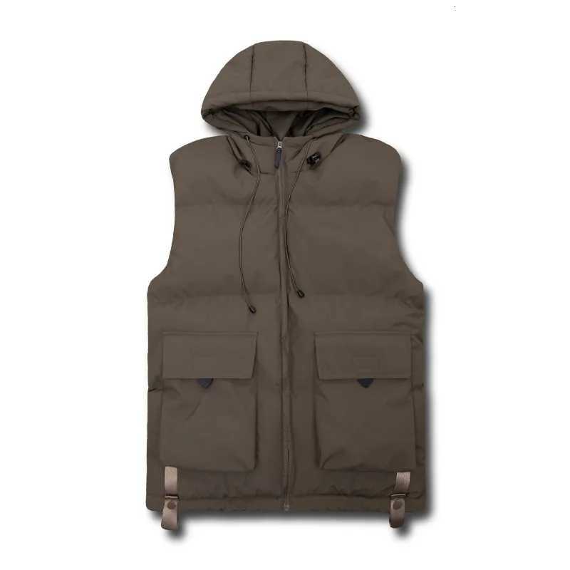 Men Multi Pocket Stand Up Collar Vest Mens Outdoor Trend Brand Vests Men Hooded Zipper Vests Pure Color Windproof Mens Vests W251029