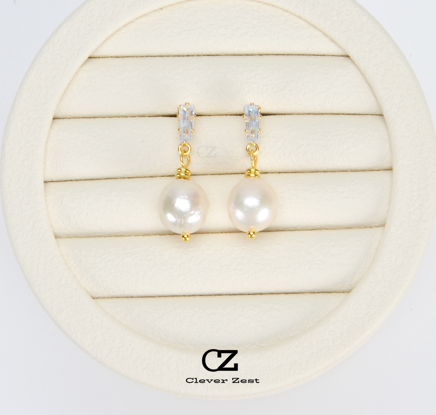 Natural White Baroque Pearl & Zirconia Square Earrings 14K Gold-Filled Fashionable Versatile Trend-Setting Anniversary Gift Best Friend Gift