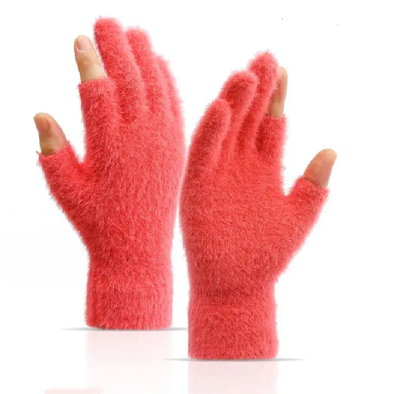 Winter Warmth Fingerless Gloves Mink Fur Knitted Gloves Sliding Screen Outdoors Warmth Coldproof Mittens for Men and Women 251029