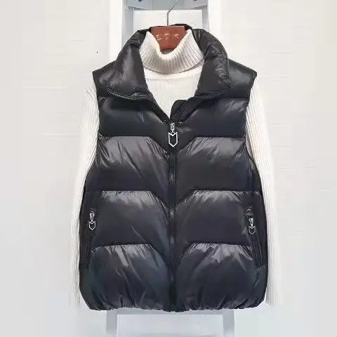 Spring Down Cotton Lightweight Vests Jacekts Korean Warm Wasitcoats Autumn Hooded Glossy Sleeveless Parkas Women 251029