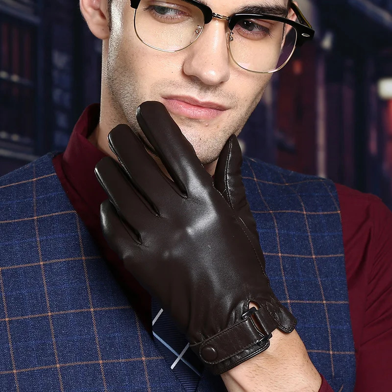 Winter Autumn Genuine Leather Gloves Men Sheepskin Warm High Quality Windproof Business Male Guantes Touch Screen Driving Mitten 251013