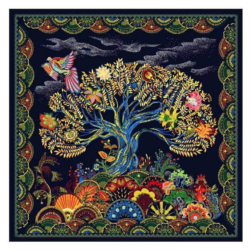 POBING Silk Scarf Women Large Shawls Money Tree Print Stoles Square Bandana Luxury Kerchief Hijab Female Foulards 130CMW251029