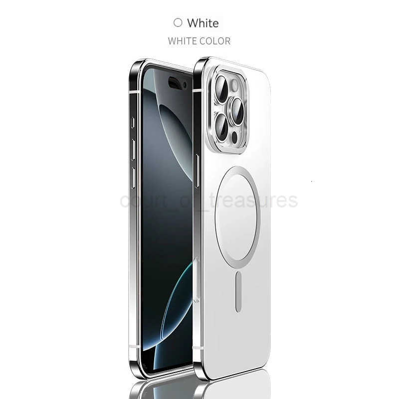 Stainless Steel Frame Magnetic Matte PC Back Plate iPhone Case for 16 15 Pro Max Wireless Charging Protect Case M251029