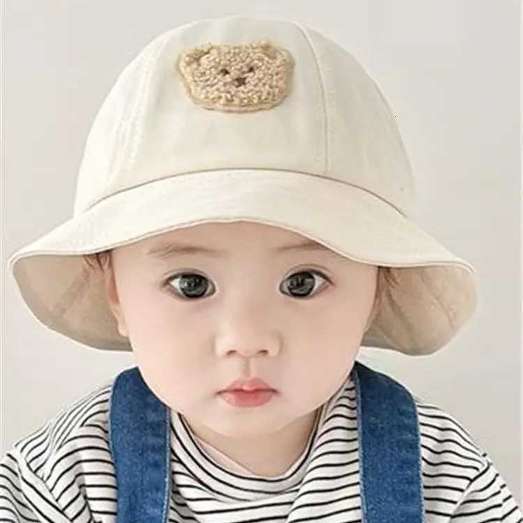 Cartoon Bear Baby Fisherman Cap Cute Kids Outdoor Sunshade Basin Caps Solid Color Children Bucket Hat Cotton Boys Girls Visors251028