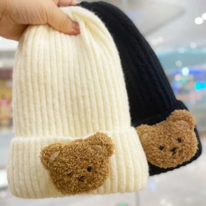 Thicken Velvet Knit Hat for Children Winter Warm Ear Protection Pullover Cap 514year Kids Bear Beanie Outdoor Ski Riding Bonnet251028