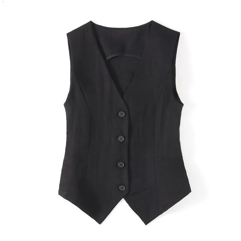 Linen waistcoat thin womens vest summer highend slimfit short sleeveless suit Vneck vest clip 251029