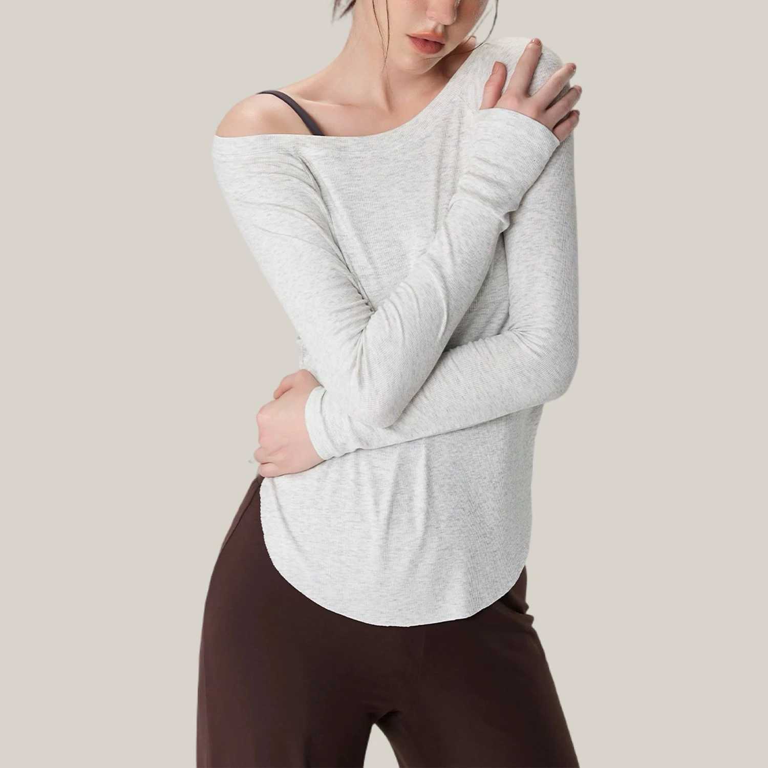 Modal ribbed yoga long sleeved sports top for women loose fit slimming yoga clothes Tshirt for autumnXJ251029