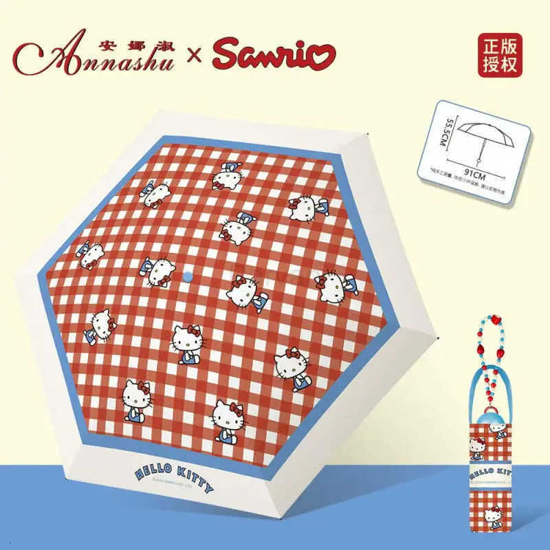 Sanrio Sanrio My Melody Sun Umbrella Kawaii Anime Cute Commute Fold Convenient Black Glue Sunscreen Handbag Style Pocket Sun Umbrella L251029