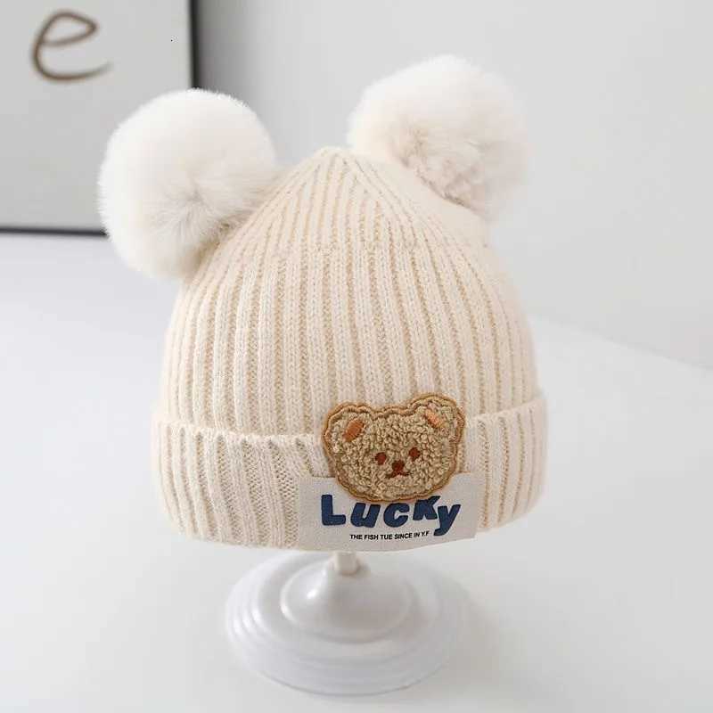 Cute Double Pompom Baby Beanie Cap Korean Bear Toddler Boy Girl Knitted Hat Autumn Winter Warm Infant Ear Protection Bonnet Caps251028