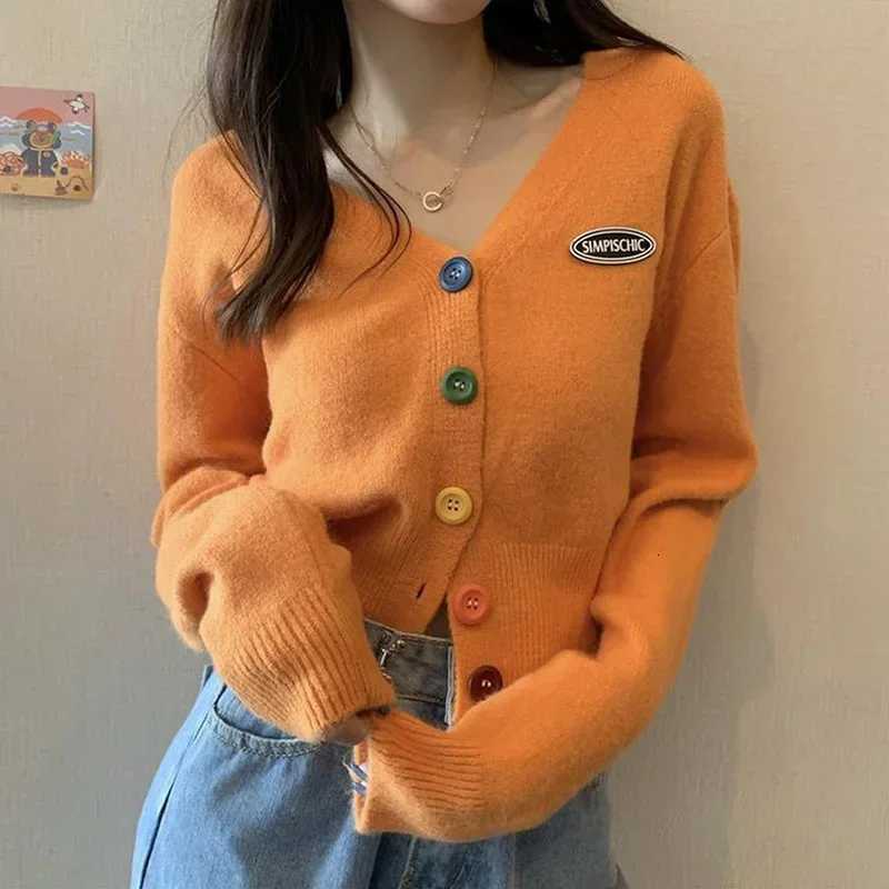 Cardigan for Women Long Sleeve Knitted Sweaters Sweater Cropped Crochet Kawaii V Neck Cardigans Woman Black Tops Cute 2025 TrendT251028