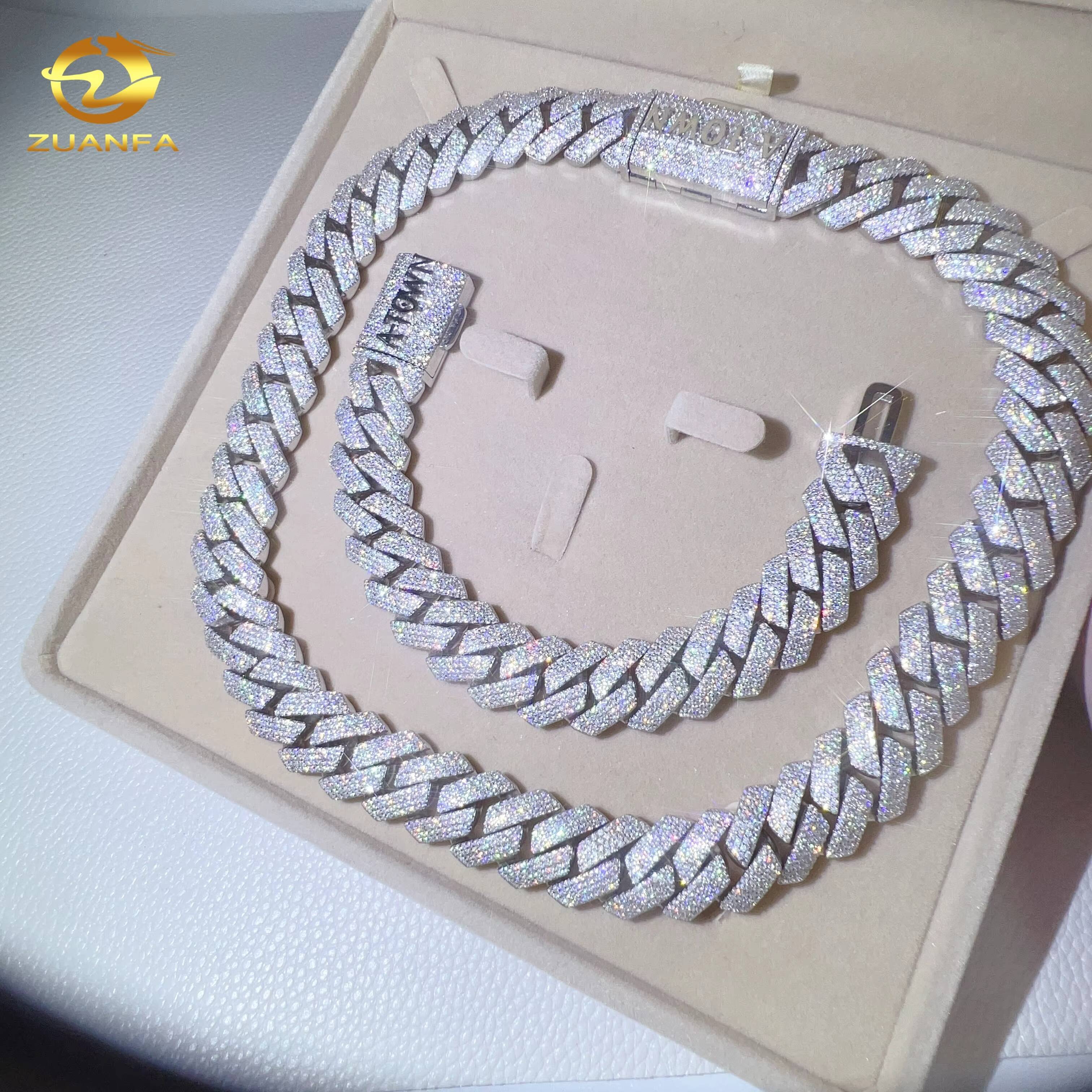 Pass Diamond Tester Gold Plated VVS Moissanite Luxury 925 Sterling Silver Hip Hop Diamond 15MM Width Cuban Link Chain