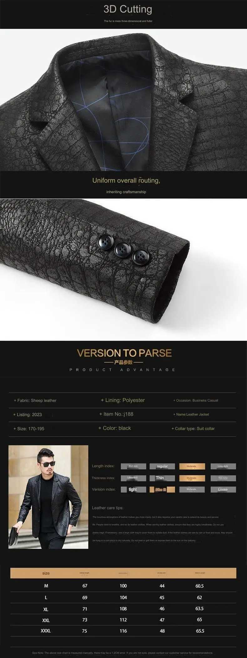 Mens leather jackets leather jackets mens single leather jackets sheepskin crocodile pattern suit jackets slim fitT251029