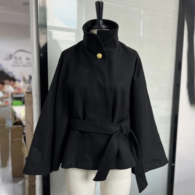 Trendix 2025 Autumn Elegant Coat Femme Fashion Lace Up Slim Woolen Coats Tops Street Casual Solid Turtleneck Jacket Women 251029