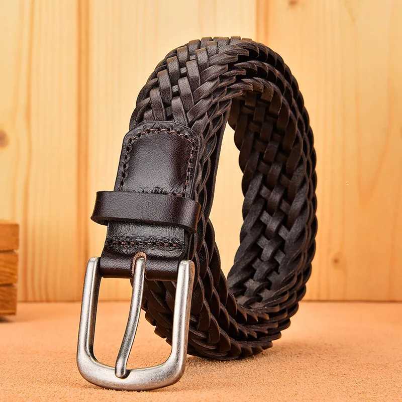 Men Real Cowhide Belt Woven Casual Buckle Layer Hollow Hand Woven Fashion Couple Personalized Student Luxury Jeans New DesignL251029