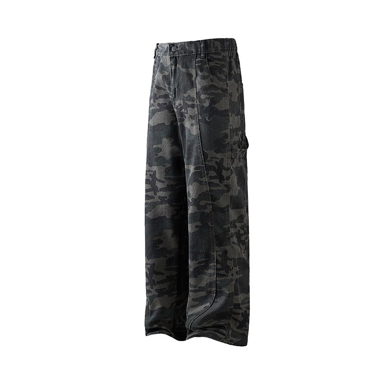 The 2025 autumn/winter new style of jeans, camouflage long pants, semi-elastic button and belt versatile long pants---LK24366