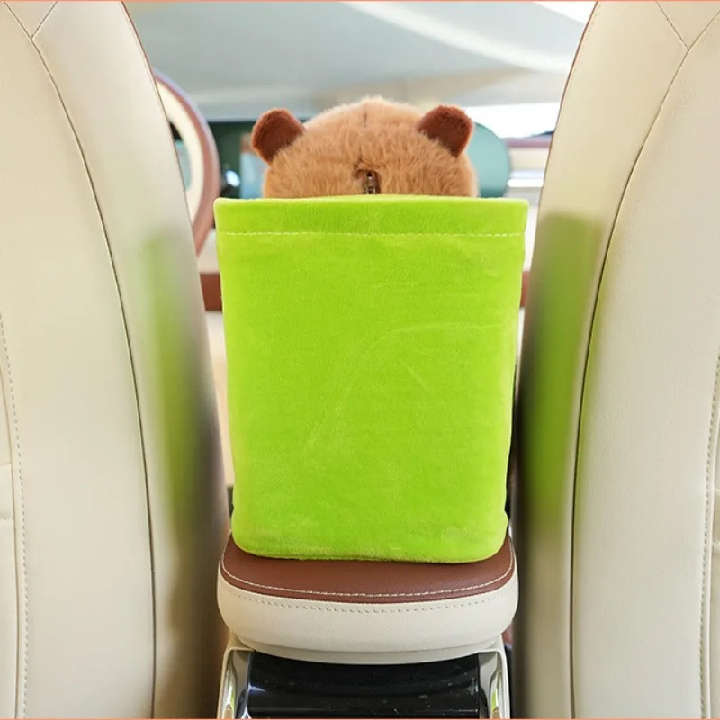 Car Tissue Boxes Capybara Plush Trash Bins Cute Interior Trash Car Storage Bucket Female Umbrella Key Phone Storage Box 251029