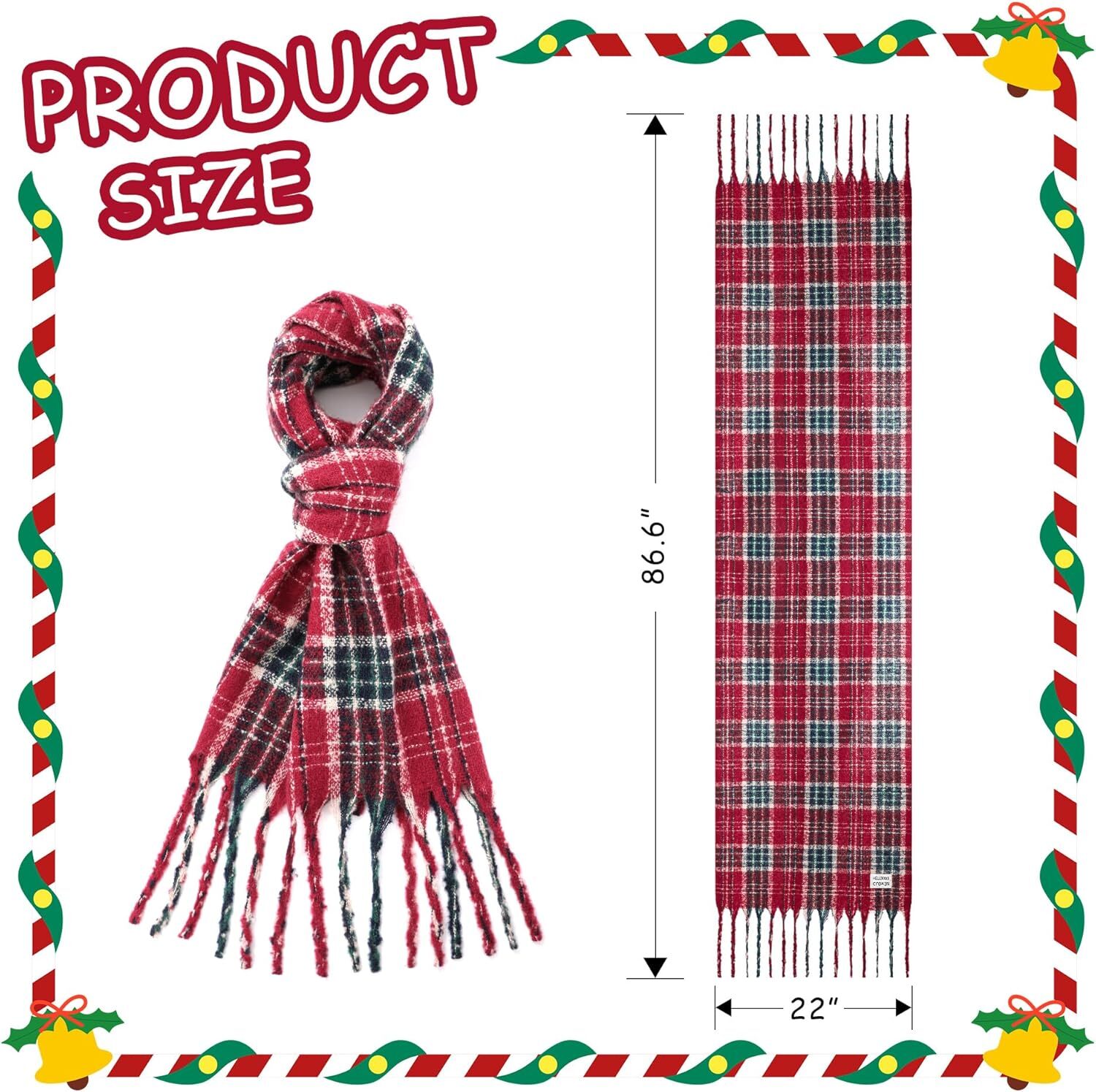 Custom Christmas Winter Checkered with Fringe, Soft Green Red Scarf for Women Men Fashion Tartan Gift Xmas Decor