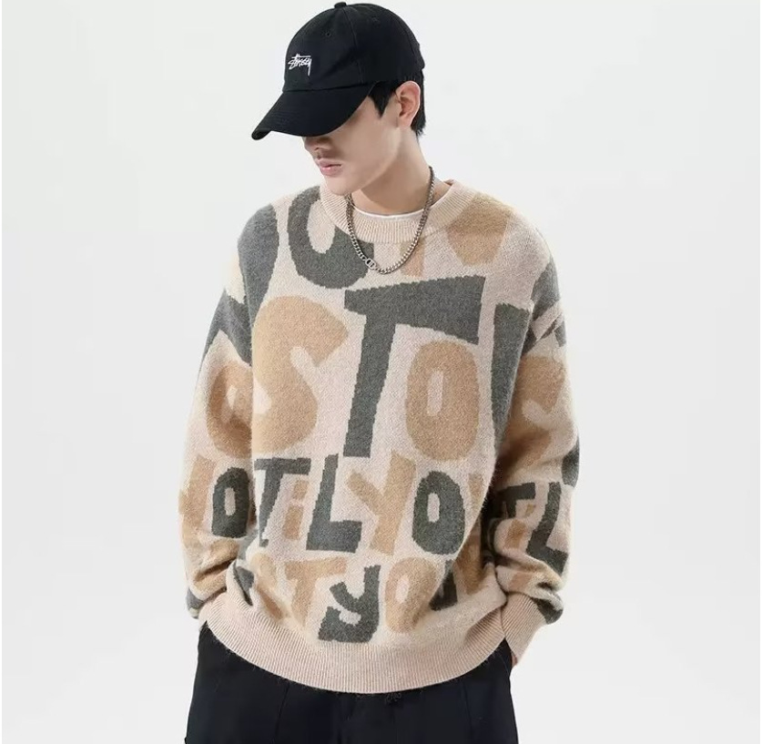Autumn and winter new retro sweater men's loose fashion brand designer round neck sweater plus size winter thick knitted sweater jacket fashionab