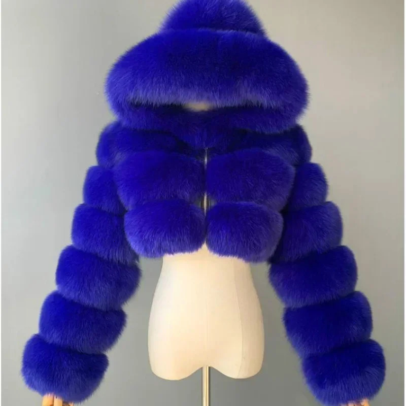 Winter Fashion Hooded Faux Fur Coats Women Warm Plus Size 8XL Furry Overcoat Female Elegant Plush Crop Jacket Mujer 251028