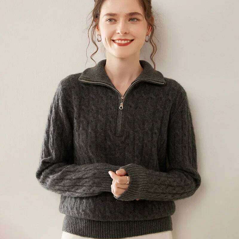 Women's Cashmere Knitted Base Shirt Full Body Twist Simple Versatile Half Zipper Loose Inner Soft Skin-Friendly Designer Sweater Women Bear Sweat