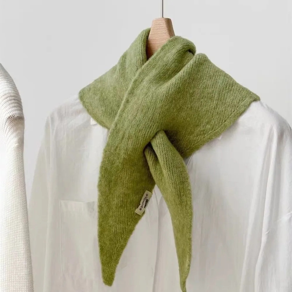 Windproof Neck Warmer Wool Knitted Scarf Collar Coldproof Triangular Neckerchief Solid Warm Collar Women Scarves Winter 251029