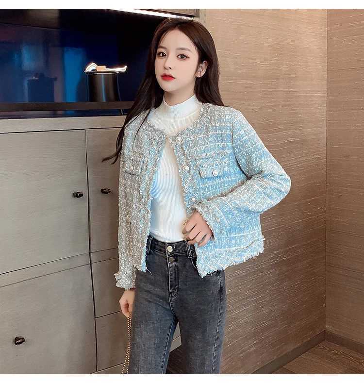 2024 Autumn Elegant Tweed Jacket Tassel Long Sleeves O Neck Female Solid color Leisure loose Women Short Jacket1 Y251105