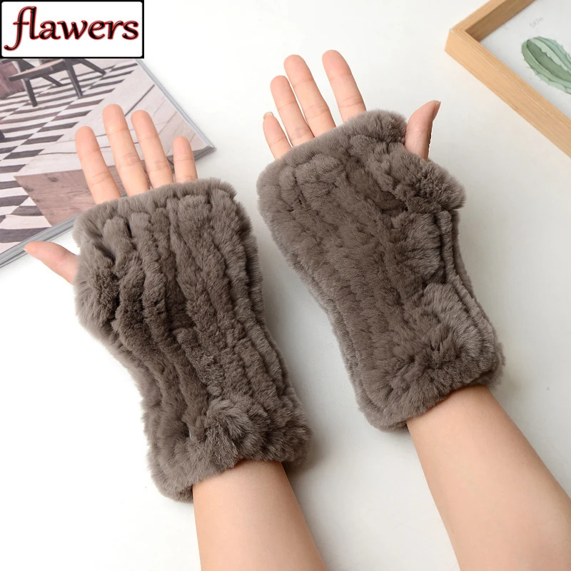 Winter Warm Real Fur Fingerless Gloves Women Knit Fur Mitten Girls 100 Real Genuine Knitted Rex Rabbit Fur Mittens 251029