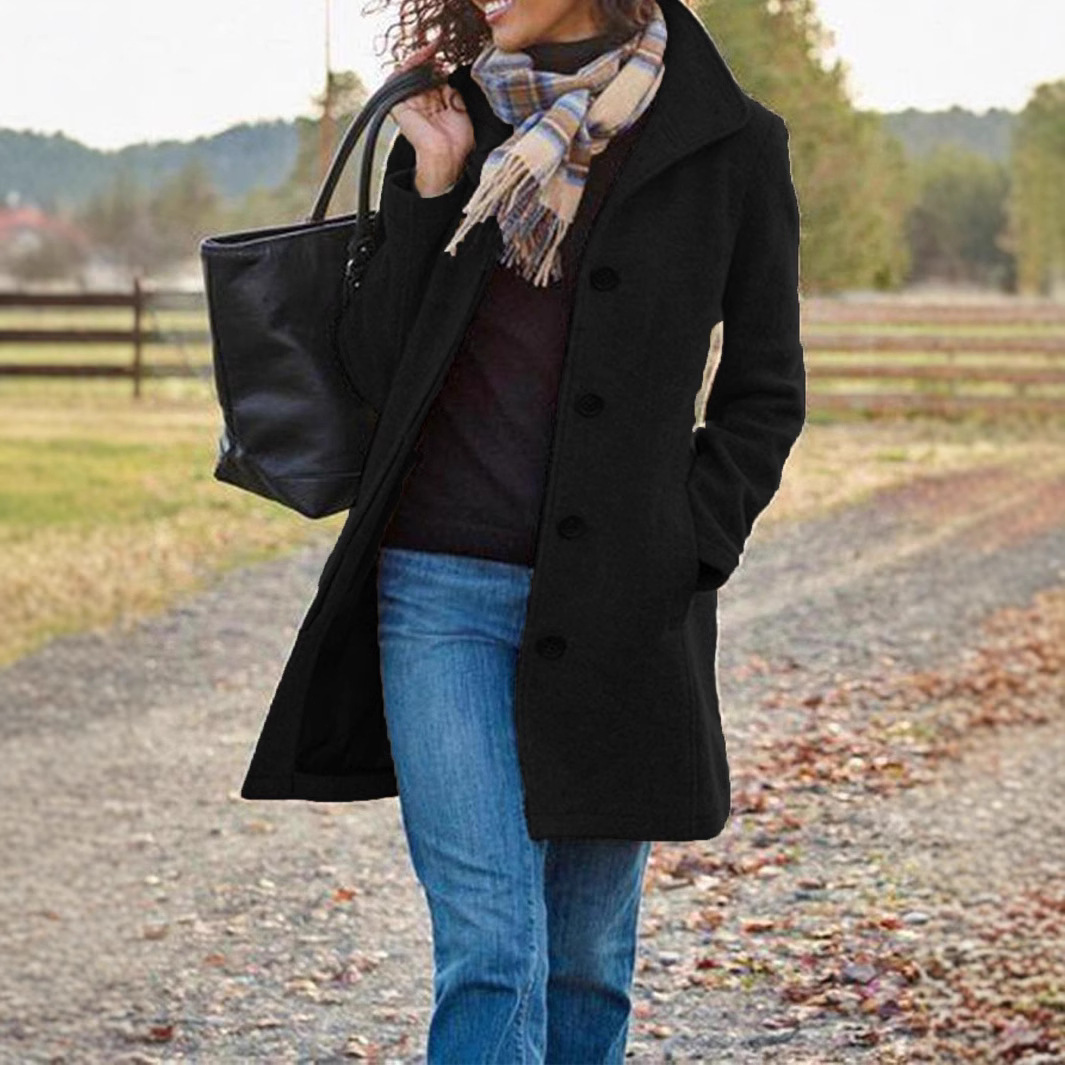 Thickened Woolen Coat For Women Lightweight Single Breasted Lapel Mid Length Trench 2024 Autumn Winter Oversized Windbreaker