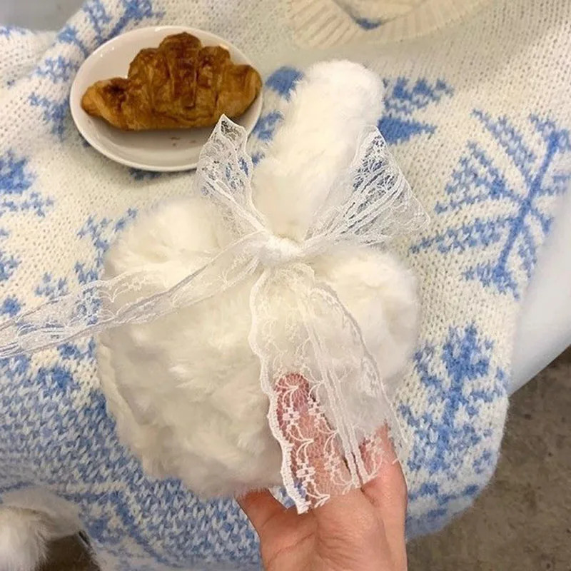 Winter Japanese Sweet Girl Cute Earmuffs lace Bow Plush Winter Warm Headwear Women Earplugs Cold Protection Love ear muffs 251029