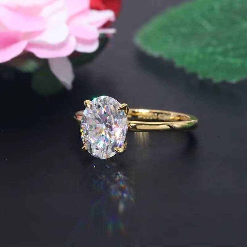 Yingma Fashion Jewelry 925 Sterling Silver 14K18K Yellow Gold 7x9mm Two Carats Oval Moissanite Rings