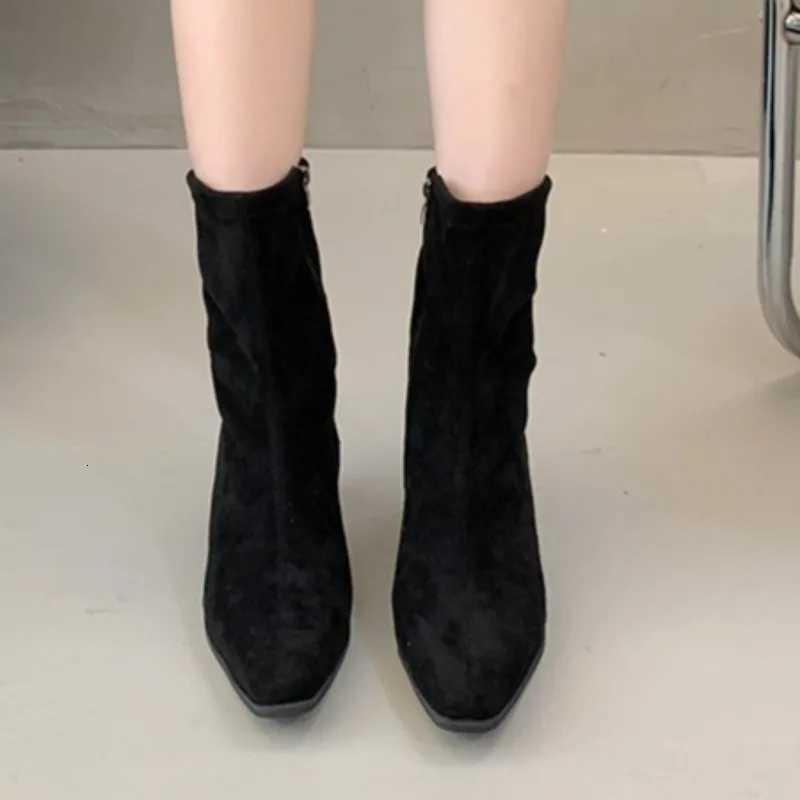 Highheeled Ankle Boots New Autumn Fashion Square Toe Suede Side Zipper Nonslip Wearresistant Thick Heel Ankle Boots Plus Size Z251029