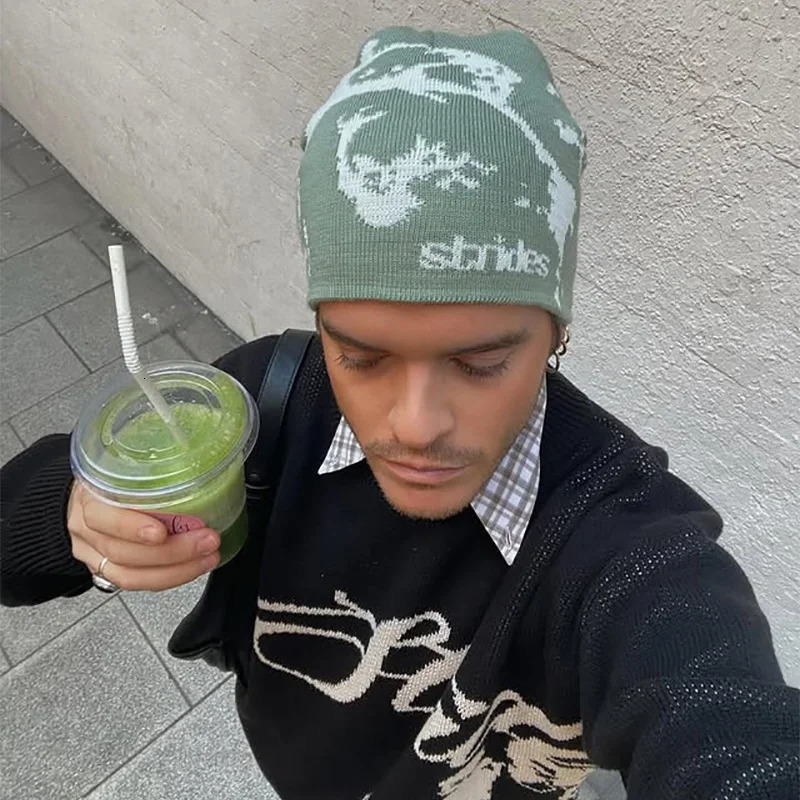 Men Beanie Strides Splatter Korean Wnter Knit Vintage Y2k Hats Streetwear Wool Caps Fashion Aesthetic Unisex Accessories 251013