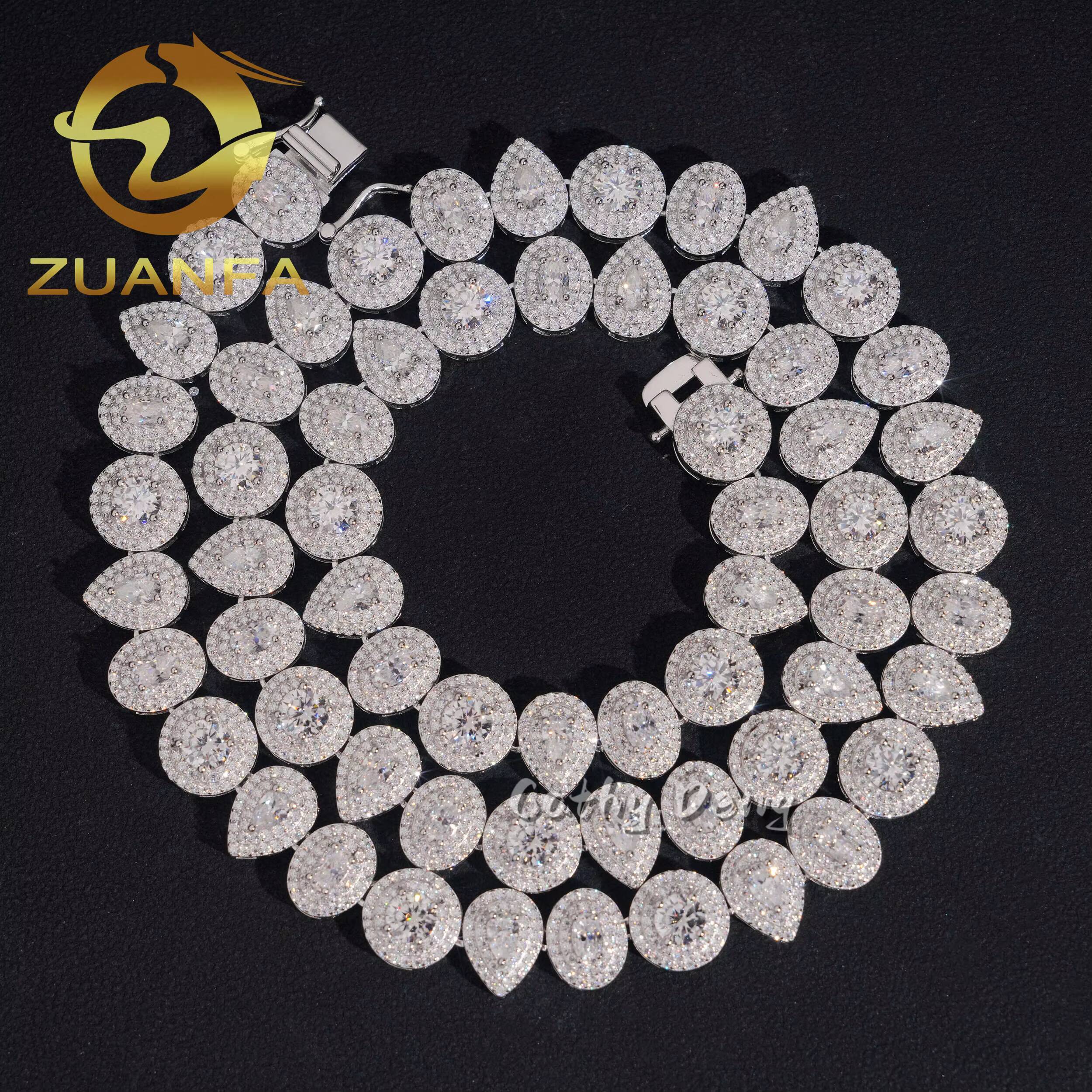 Hip Hop Jewelry 10MM Moissanite Halo Cuban Link Chain 925 Silver Iced Out Mix Shape Cuban Link With GRA Certificate