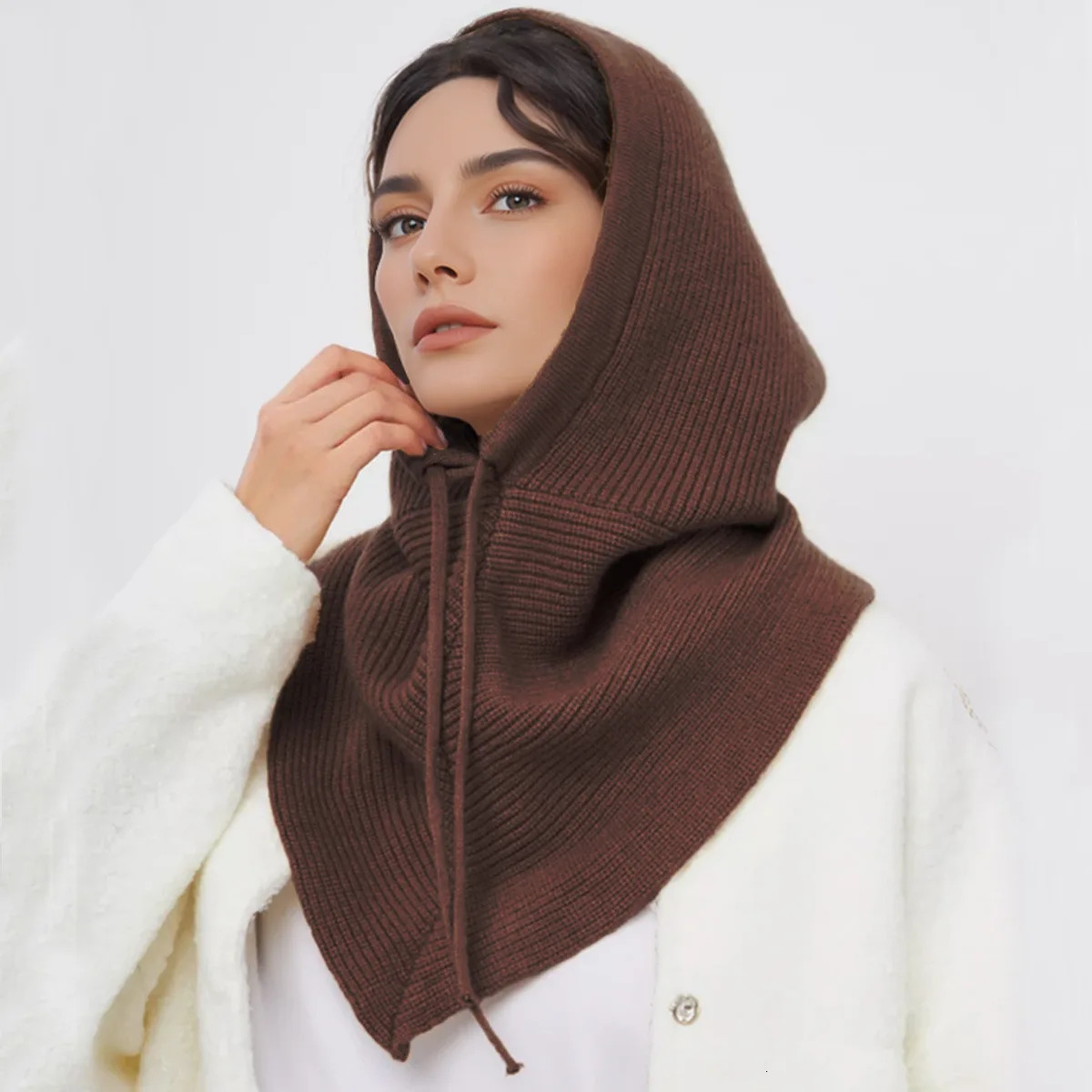 Winter Balaclava Hat Scarf for Women Knitted Hooded Caps Outdoor Warm OnePiece Neck Collar Beanies Hats for Girls 251029