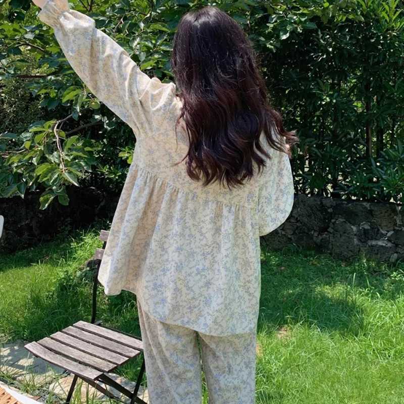 Women Plus Size Pajamas Garden Style Student Homewear TwoPiece Korean Version of the Bow Can Be Worn Outside LongSleeved womenT251029