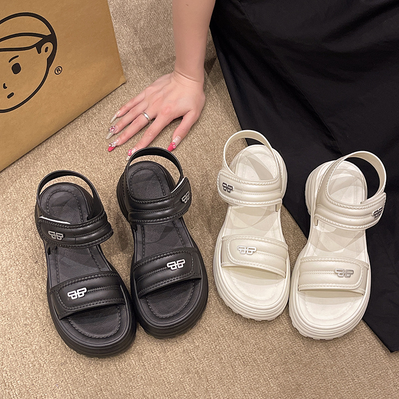Free shipping Fashionable minimalist thick sole with sandals for women's design versatile for wearing with a wedge heel and height increasing san