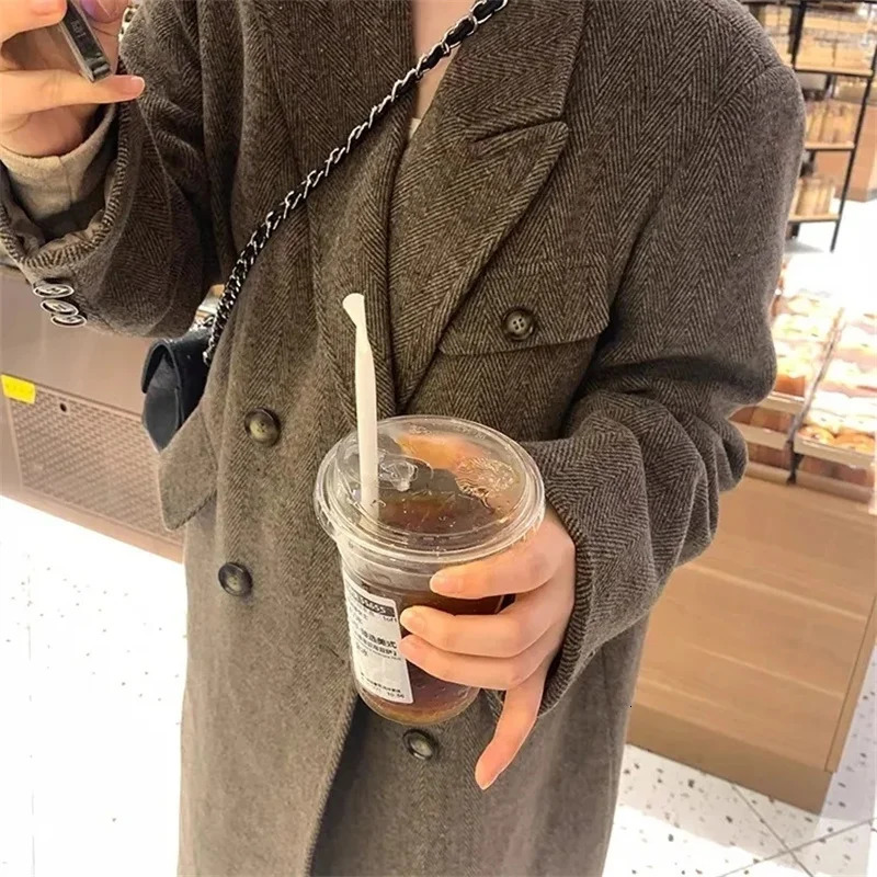 Fashion 100 Wool Long Coat For Women Oversize Woolen Double Button Lapel Overcoat Autumn Lady High Street Outerwear 251028