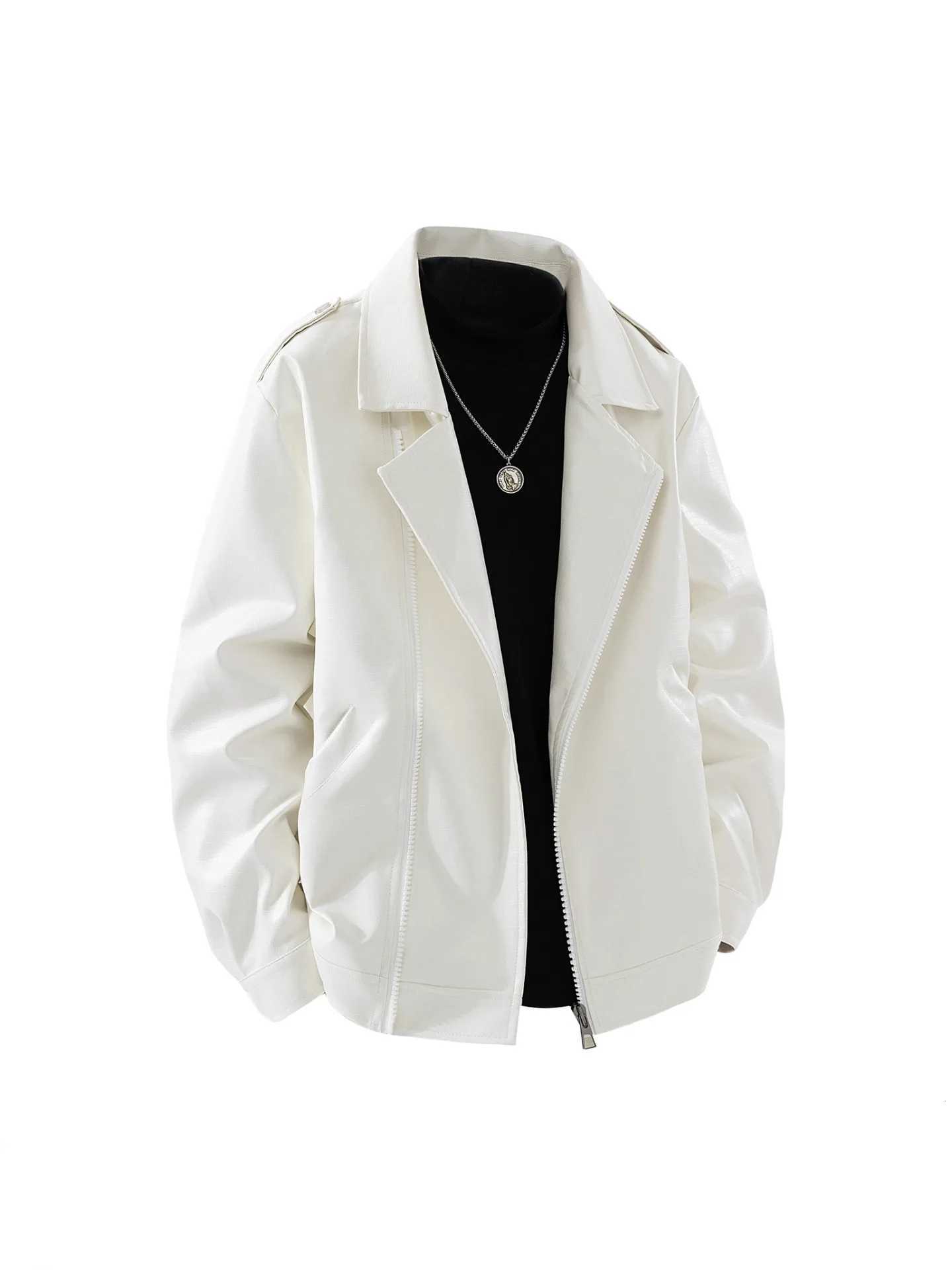 Autumn Man Leather Jacket New High Street Motorcycle Punk Male Outerwear Turn Down Collar Long Sleeve Zipper Loose Men CoatT251029