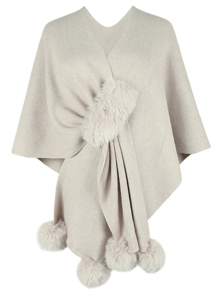 Womens Hairball Patchwork Solid Color Shawl Cardigan Autumn Winter Poncho Batwing Sleeve Sweater Cape Coats 251029