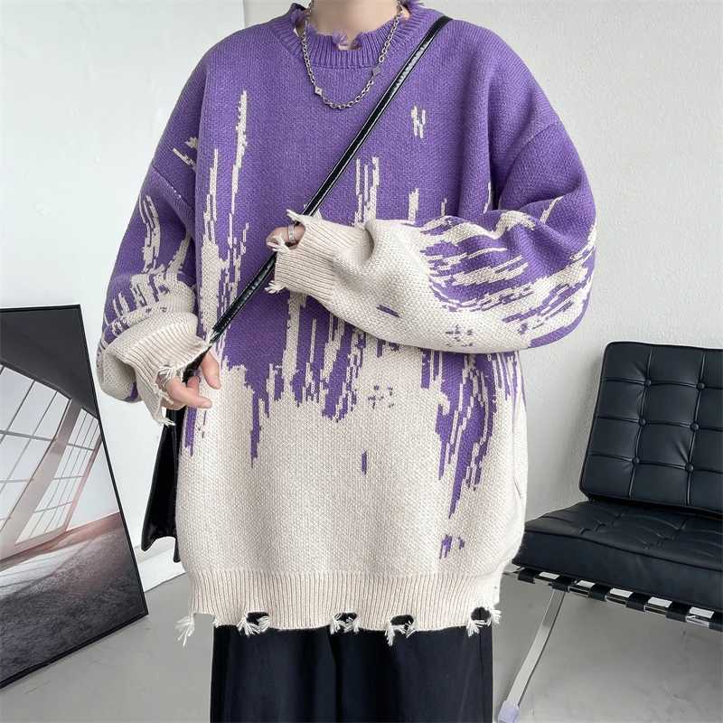 Hip Hop Ripped Punk Knitted Sweaters Men Oversized Harajuku Streetwear Sweaters Winter Couples Fashion Knit Pullovers Tops J251029