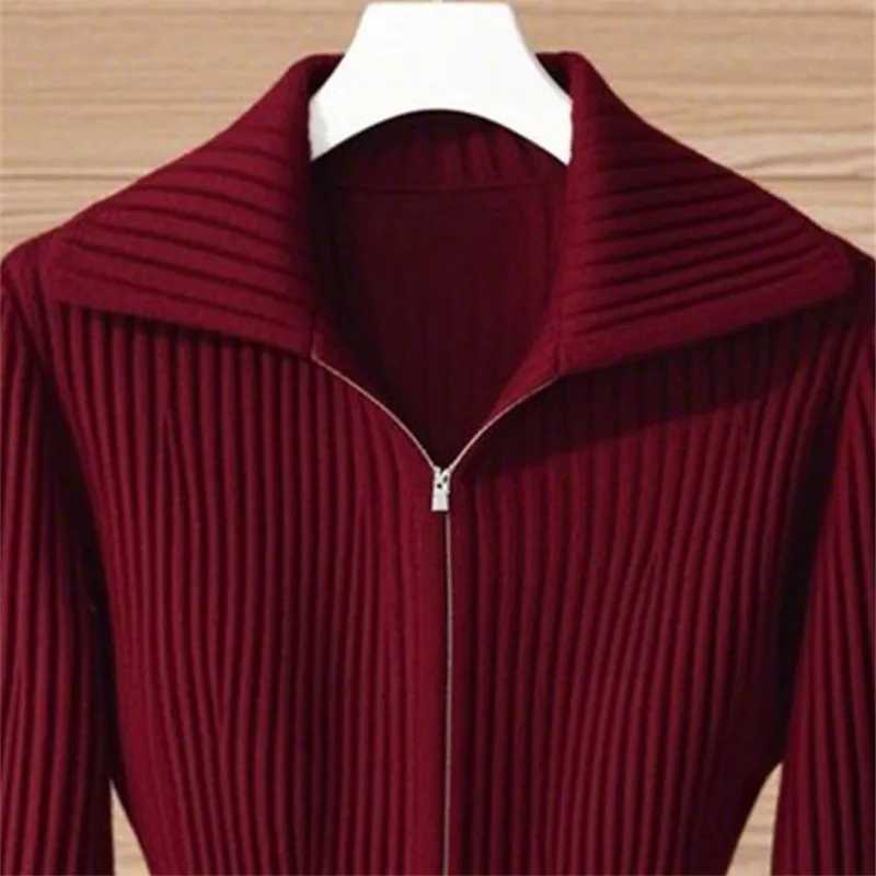 Fashion Zipper Knitted Cardigan Sweater Women Tops Autumn Winter 2025 New HighEnd Long Sleeve Slim Knitwear Jacket Female B754T251028