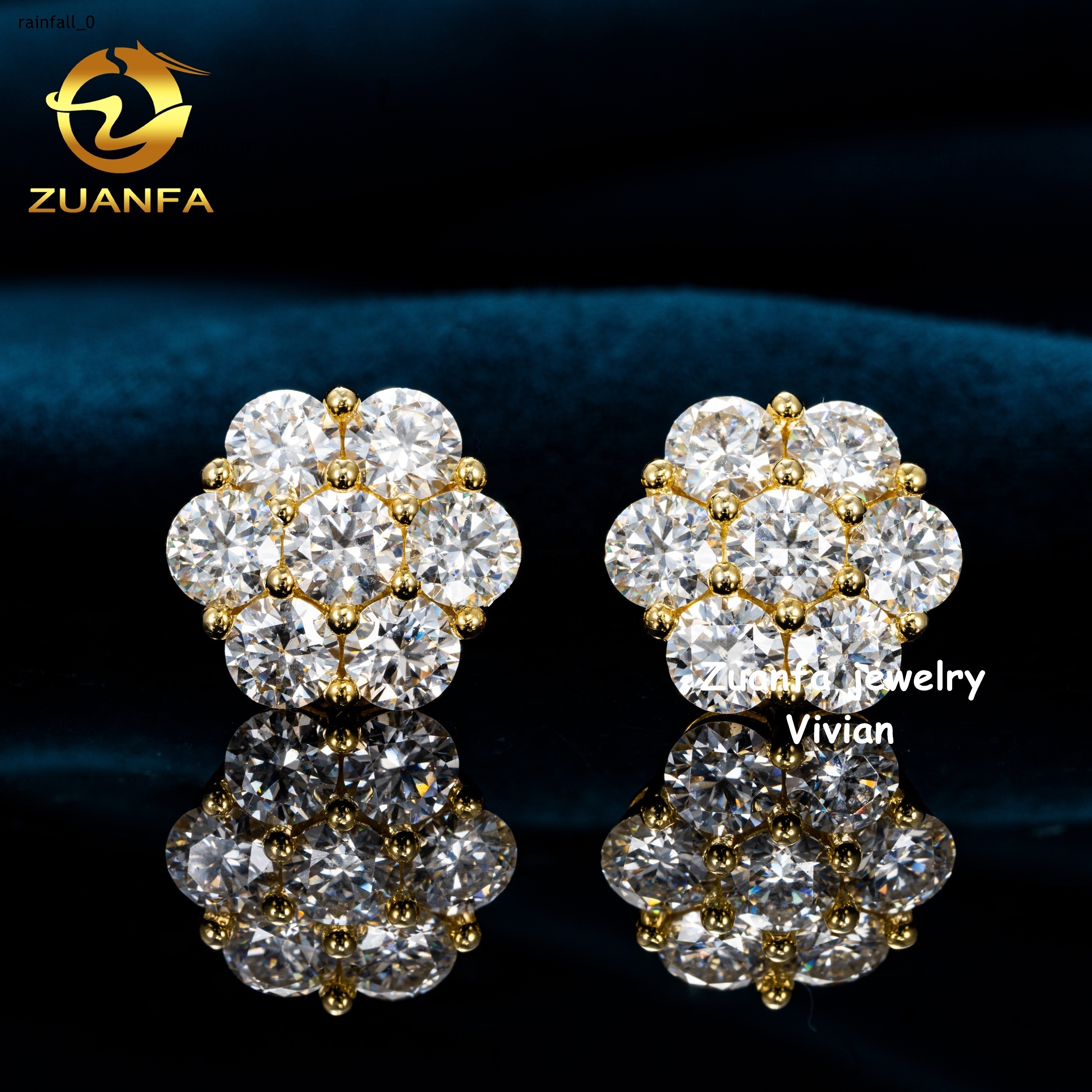 VVS Moissanite Diamond GRA Certificated Sterling Silver 925 Iced Out Earrings Fine Jewelry Moissanite Hip Hop Flower Earrings