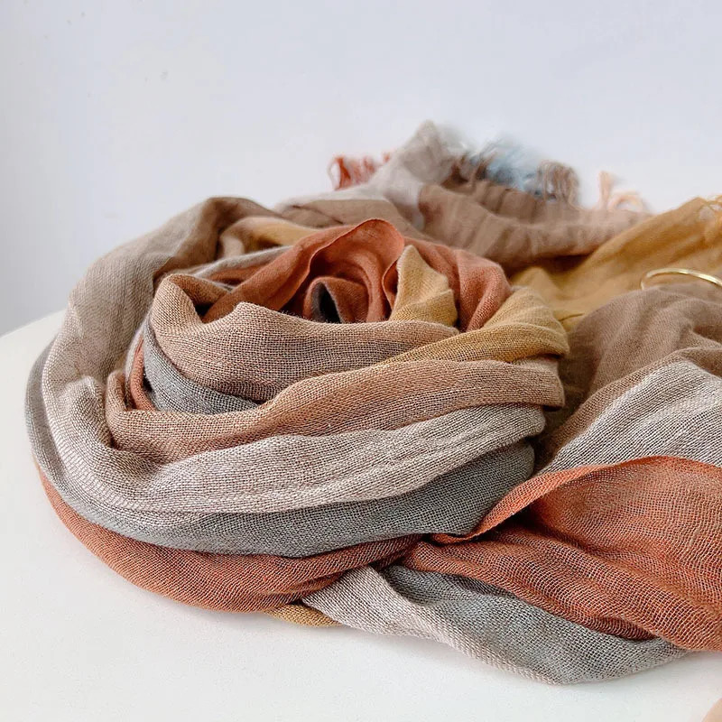 Johnature 2025 Thin Cotton Linen Striped Scarf Four Seasons Versatile Soft Neck Guard Silk Scarf Womens Travel Shawl Scarf 251029