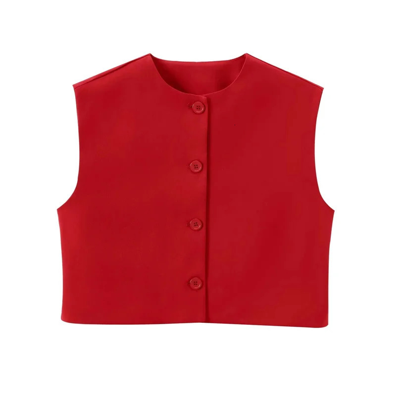 MUJER Red Sleeveless Vest Woman Button Black White Cropped Vest Women Summer Casual Short Coats Waistcoat Womens Fashion Vests 251029
