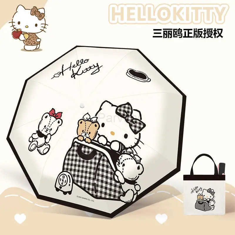 Sanrio Sanrio Hello Kitty Black and White Series Foldable Umbrella Kawaii Anime Cute Uv Protection Sunshine and Rain Dual Use Umbrella L251029