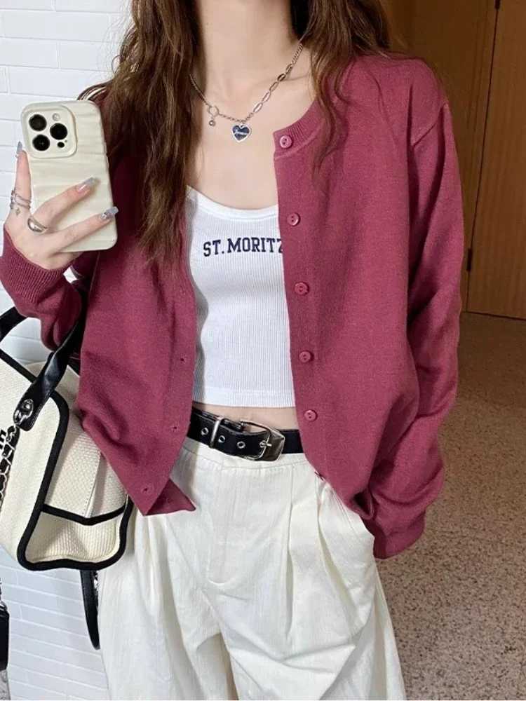 2025 Cardigans Sweater Casual Warm Spring Summer Women Oneck Long Sleeve Single Breasted Slim Fashion Korean Knitwears TopsT251028