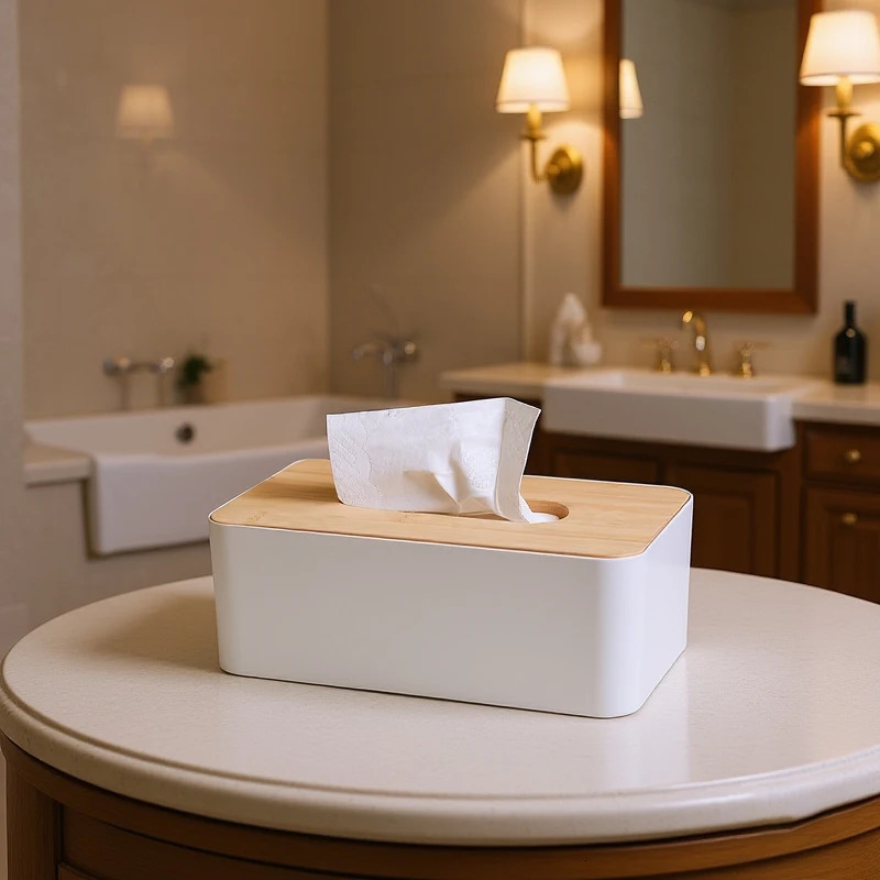 1pc Luxurious Bamboo Rectangular Tissue Box Cover Waterproof Elegant Holder For Disposable Paper Facial Tissues 251029
